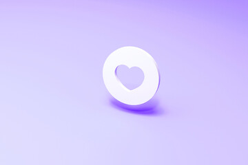 Heart icon. White symbol on color background. 3d render illustration Valentine concept