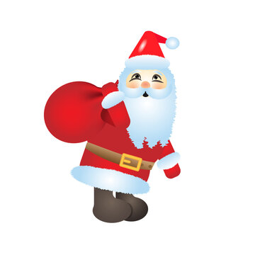 cartoon santa claus with a bag of gifts. winter character.