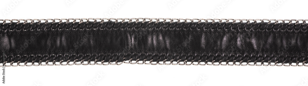 Sticker black leather belt with rivets isolated on white background