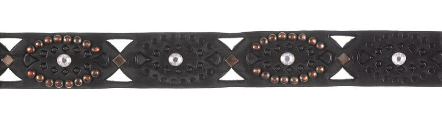 black leather belt with rivets isolated on white background