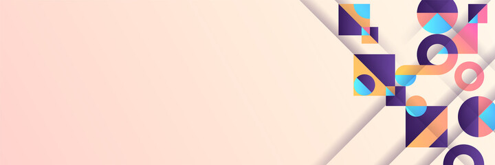 Colorful bauhaus geometric Memphis abstract wide banner background. Vector abstract graphic design banner pattern background template.