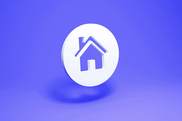 3d render house icon. White symbol on color background. 3d render illustration