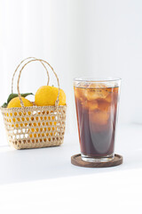 Iced Coffee In A Clear Cup On A White Background.