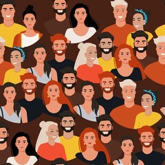 Crowd of people seamless pattern. Vector illustration.