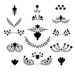 Set of black damask elements for greeting cards, tattoo and invitations