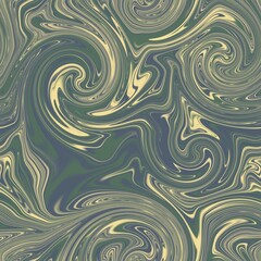 Seamless twirly swirly abstract liquid marble surface pattern design for print. High quality illustration. Trendy marbled fluid paint on water background. Funky expressive psychedelic swirl of paint.