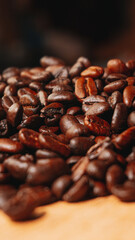 roasted coffee beans in close-up detail