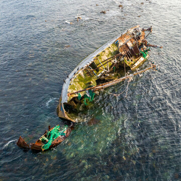 The rusting wreck of BF 380 The Sovereign at Cairnbulg Point near Fraserburgh.