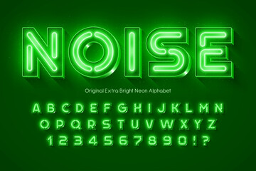 Neon light 3d alphabet, retro-futuristic origainal type.