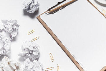 Creative crisis. Concept of stress, psychological trouble and lack of ideas. Flat lay, top view