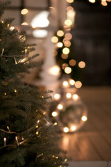 christmas tree with lights bokeh background