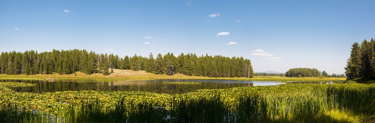 panorama of swan lake in teton national park in Wyoming