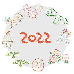 イラスト素材：シンプルな丸いお正月フレーム