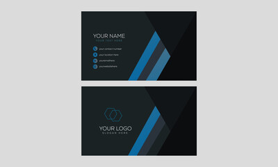Professional modern two sided business card design template on black and navy blue color
