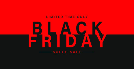 Black Friday sale banner. Modern minimalistic design with black and red typography. Template for promotion, advertising, web, social and fashion advertising. Vector illustration.EPS 10.