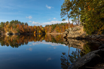 autumn scenery in the Waldviertel, Lake Ottenstein in Lower Austria, Austria