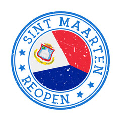 Sint Maarten Reopening Stamp. Round badge of the country with the flag of Sint Maarten. Reopening after lockdown sign. Vector illustration.
