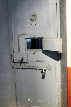 Prison cell iron door with observation window and steel bolts