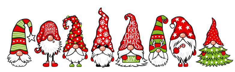 Christmas Gnomes vector set. Christmas quotes. Cute elf isolated on white. - 471096337