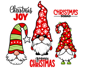 Christmas Gnomes vector set. Christmas quotes. Cute elf isolated on white. - 471096386
