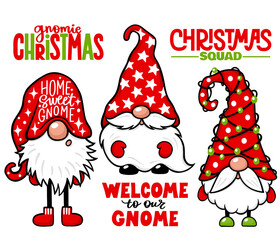 Christmas Gnomes vector set. Christmas quotes. Cute elf isolated on white. - 471096521
