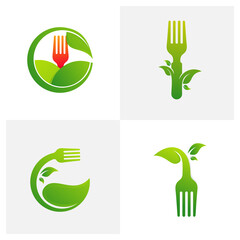 Set of Food Leaf logo design vector template. Farm logo concept