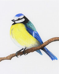 Naklejka premium Hand painted illustration of a blue tit. Watercolor painting.