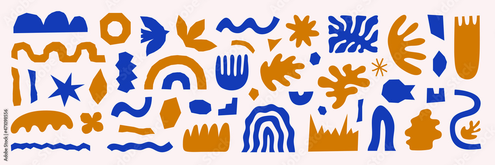 Poster inspired matisse set with bright colorful cutting organic shapes and objects. modern creative minima