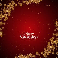 Merry Christmas festival red background with golden snowflakes