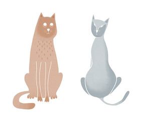 Cat couple. Two watercolor cats
