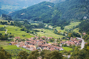 Fototapeta na wymiar Panoramic landscapes of the town of Carmona, Cantabria, Northern Spain.