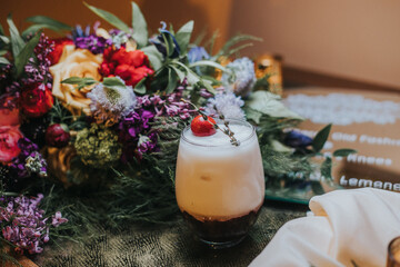 elegant museum wedding dessert display table with ice cream and cocktails 