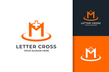 cross letter M logo for business medical hospital care wellness