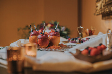 elegant museum wedding dessert display table with ice cream and cocktails 