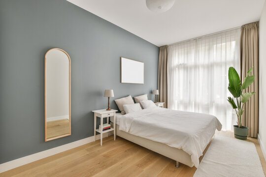 Interior of stylish bedroom in modern apartment