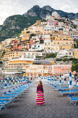 A young blonde girl in Positano, Amalfi Coast, Campania, Italy