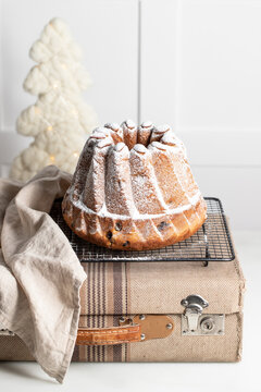 Cake Vintage Suitcase Against White Background