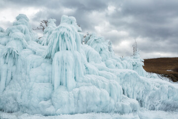 Trees covered with ice. Lake Baikal. Russia