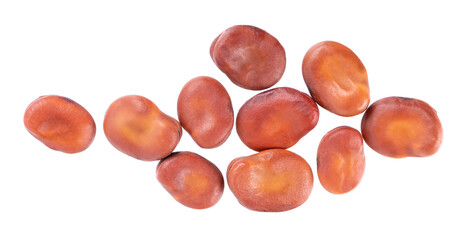Obraz premium Broad beans isolated on white background. Dry fava beans. Top view.