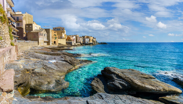 Landscape with Erbalunga, ancient village in Corsica, French