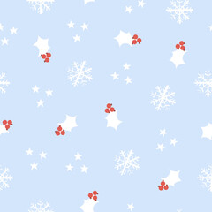 Fototapeta na wymiar Snowflakes and red berries winter seamless pattern. Vector stock illustration