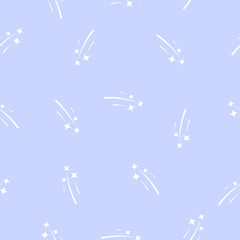 Falling stars hand drawn pattern on blue background. Vector stock illustration