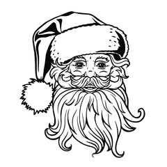 Santa Claus svg. Black and white hand drawn vector illustration isolated. 