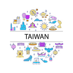 Taiwan circle layout with color flat icons and text headline. Taiwanese items. Isolated vector stock illustration