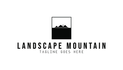 Mountain and sun logo inspiration. Black and white mountain vector logo template, Landscape modern logo illustration. Mountain vector element for backpacker.