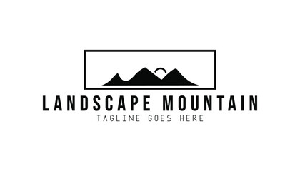 Mountain and sun logo inspiration. Black and white mountain vector logo template, Landscape modern logo illustration. Mountain vector element for backpacker.