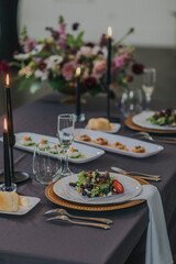 wedding reception plated dinner up close details of chef finishing food 