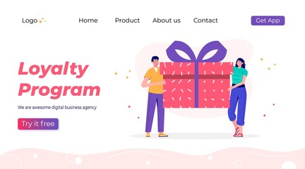 Sale landing page template. Promotion of online shop loyalty program, bonus or reward. Modern flat vector illustration for advertisement. Seasonal discount website sale banner with people