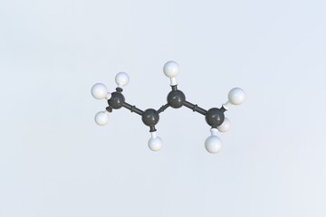 Butadiene resin molecule, isolated molecular model. 3D rendering