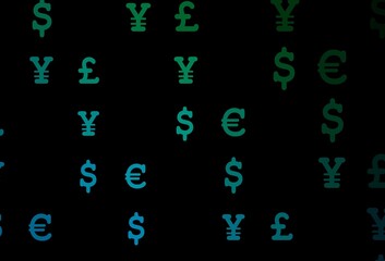 Dark blue, green vector texture with financial symbols.